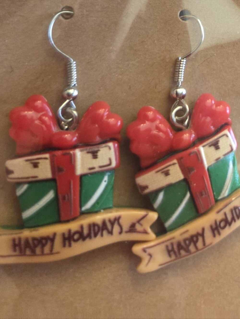 Holiday Gift Box Dangle Earrings in Red & Green